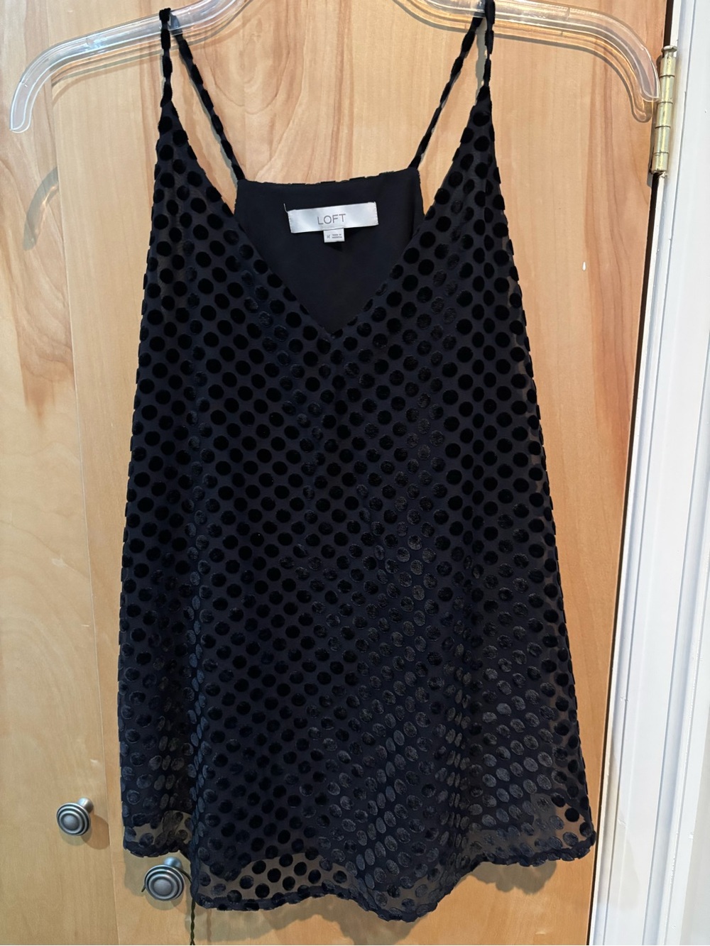 LOFT Black Velvet Polka Dot V-Neck Cami